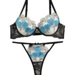 Reinest シャインローズエンブロイダリーブラジャー＆バック透けTバックショーツ