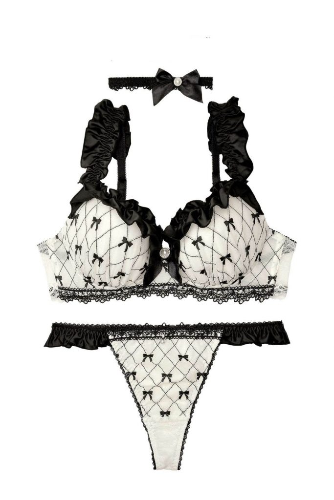 whip❤︎bunny Ballet Ribbon Argyle Choker Bra&T back