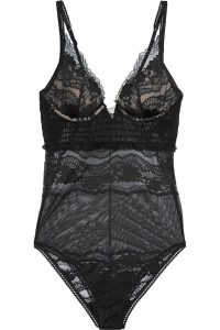 LA PERLA Lapis Stretch Leavers Lace And Tulle Bodysuit
