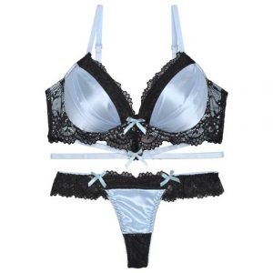 DRW ラブリーサテンリボンコードブラジャー&バック透けTバックショーツ