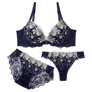 DRW ゴージャスオールドローズ育乳ブラジャー&バック透けフルバック&Tバックショーツ