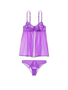 Victoria's Secret Peekaboo Mesh Open Cup Babydoll Set