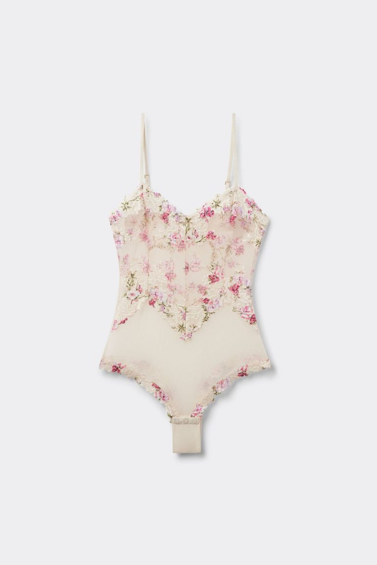 intimissimi Pretty Flowers Print Tulle and Lace Bodysuit