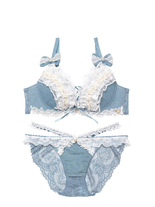 whip❤︎bunny Lacy Tiered Denim Bra